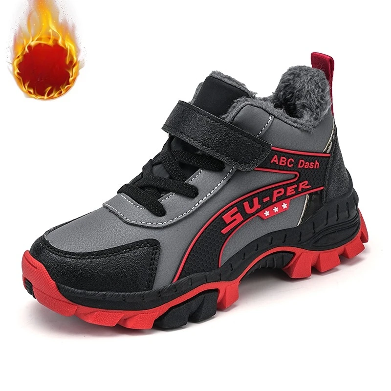 

Kwinter Kids Leather Boots Outdoor Boy Sneaker Plush Warm Non-slip Sports Shoes Luxury Kids Boys Snow Boots 4-12 Years