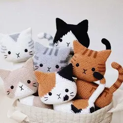 Handmade Woven Cat DIY Material Bag Wool Crochet Knitted Cute Little Flower Cat Ornament Doll Creative Gift Material Bag