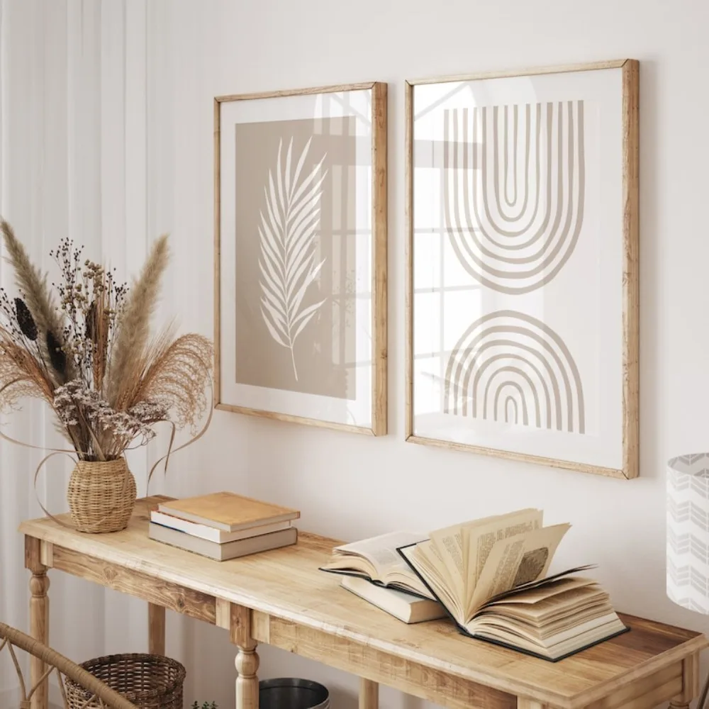 Set of 2 Beige Boho Prints,Boho Art Prints,Neutral Wall Art,Palm Leaf Boho Print,Living Room Wall,Neutral Wall Prints,Gift Idea