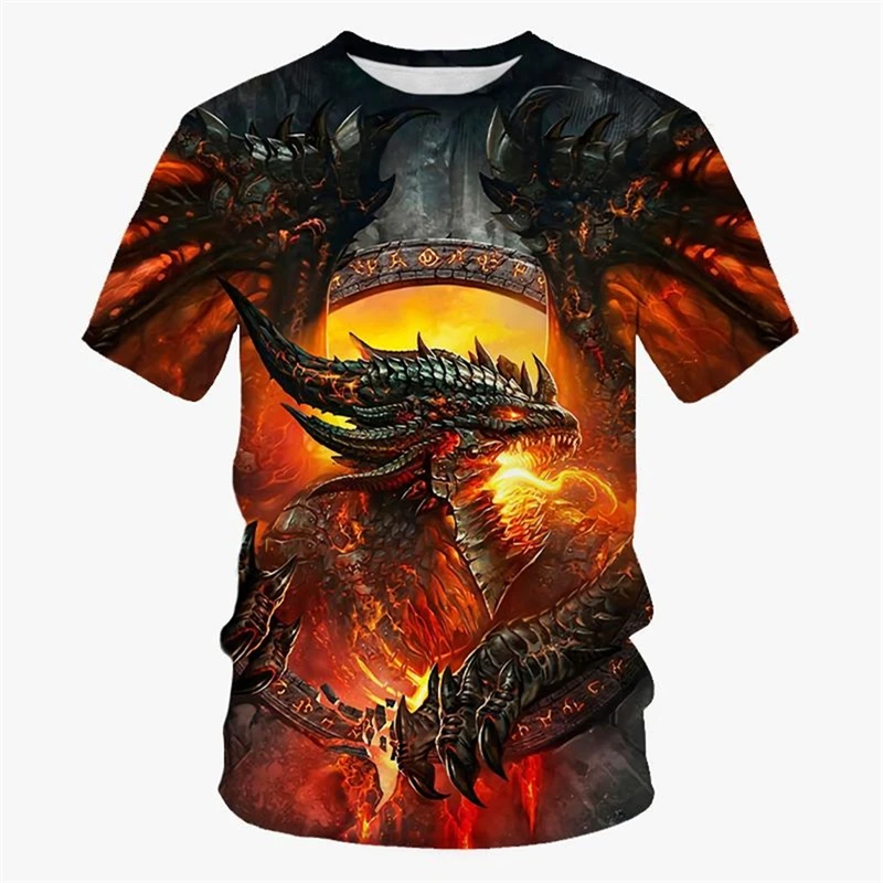 Modische Drachen-Grafik T-Shirts für Männer Trend Sommer Kurzarm 3D-Druck O-Ausschnitt T-Shirts Coole Streetwear Übergroße Tees Tops – Detail 8