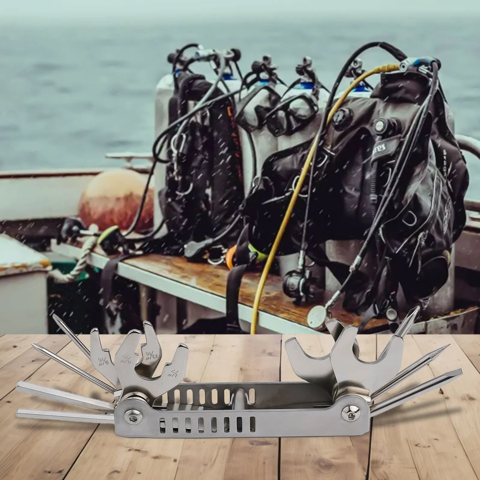 

Компактный инструмент для ремонта 13-в-1 Инструмент для ремонта 13-в-1 Инструмент для ремонта оборудования для дайвинга Нержавеющая сталь 13-в-1 для дайверов