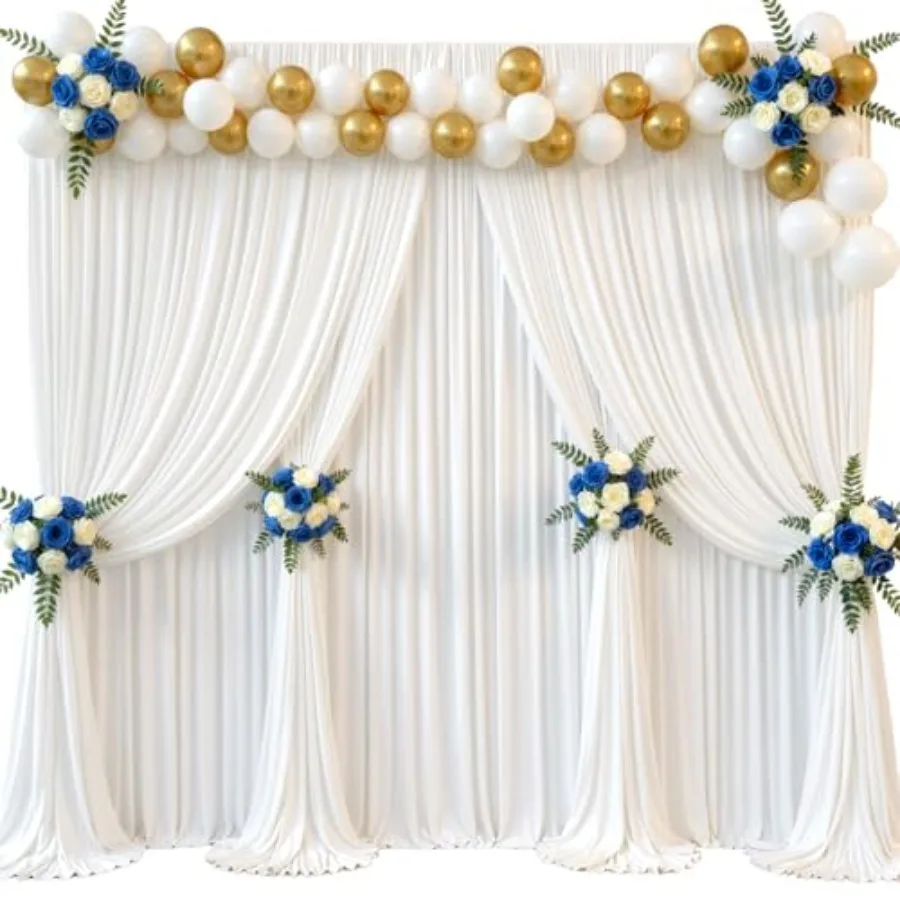 

Party and wedding photo backdrop curtains, polyester, white, wrinkle-free, 20x15ft, 4 panels, 5x15ft each