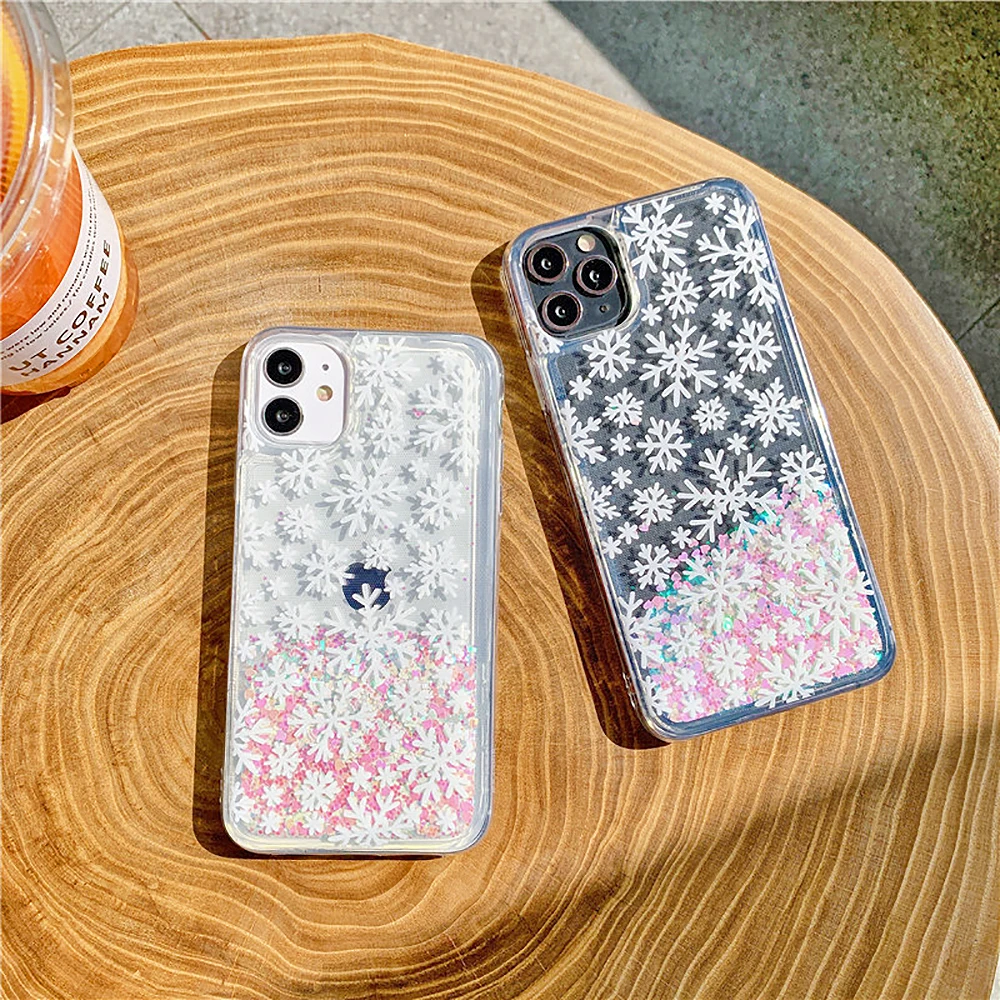 Snowflakes Christmas Liquid Quicksand Clear Phone Case For iPhone15 14   13 12 11 Pro Max X XR XS 7 8 Plus Shockproof Back Cover