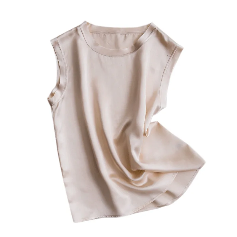 Birdtree 100%Real Silk Satin Solid Suspender Vest For Women Outerwear Suit Bottom Sleeveless Tank Tops Spring Summer P41207QC