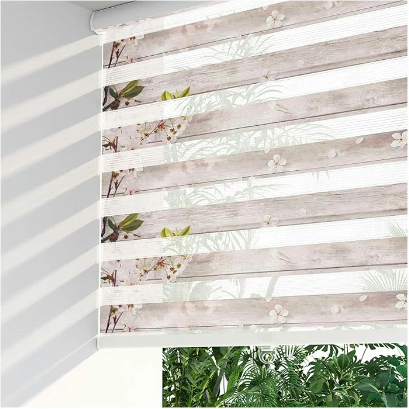 StarDeco-Cordless Dual Layer Zebra Blinds for Windows, Light Filtering, Privacy Roller Shades, Day and Night