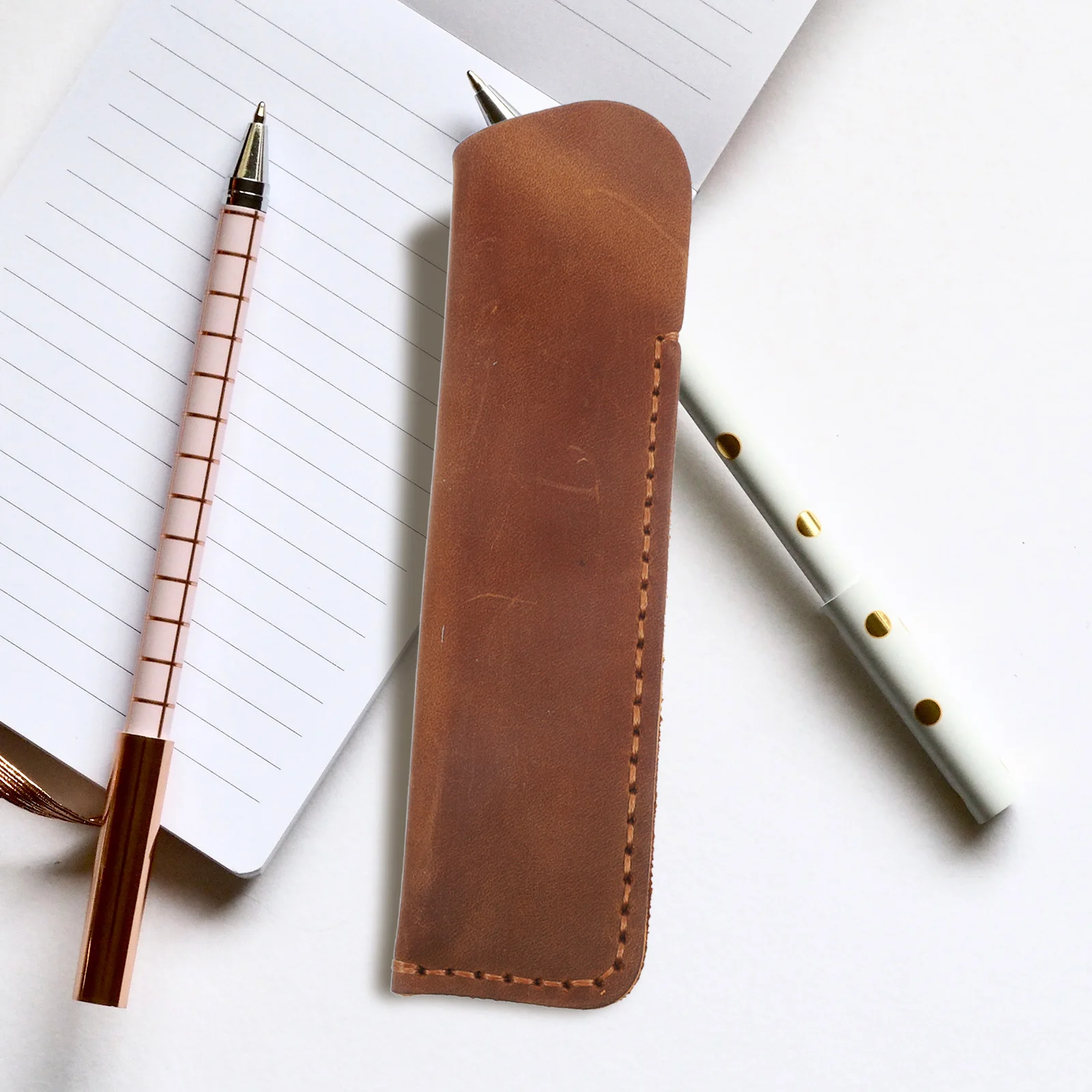 Pen Case Cowhide Handmade Pouch Protective Sleeve Office School Supplies Gift Desk Organizer Stationery Writing Tool