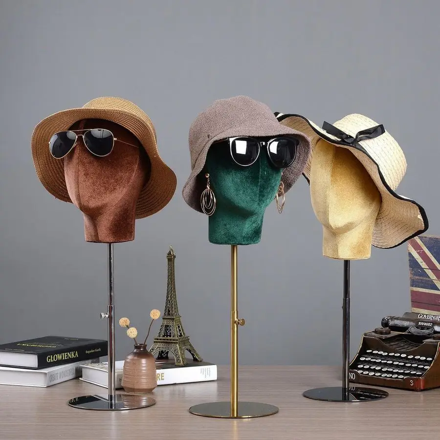 Mannequin Head Stand for Hat and Wig Display, Pinnable Wig Stand, Velvet Manikin Head Block with Retractable Metal Base, 21 Inch