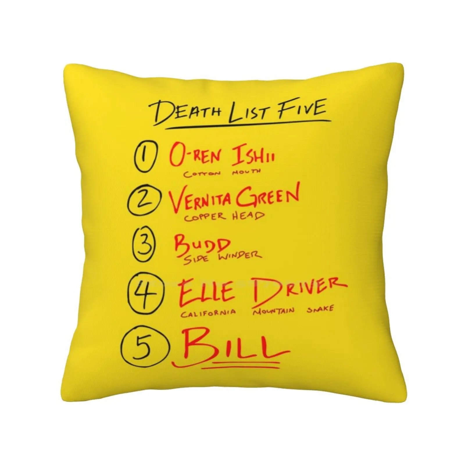 

Kill Bill List Throw Cushion Pillow Cover Quentin Tarantino Beatrix Kiddo Black Mamba David Carradine Kill Bill List Death List