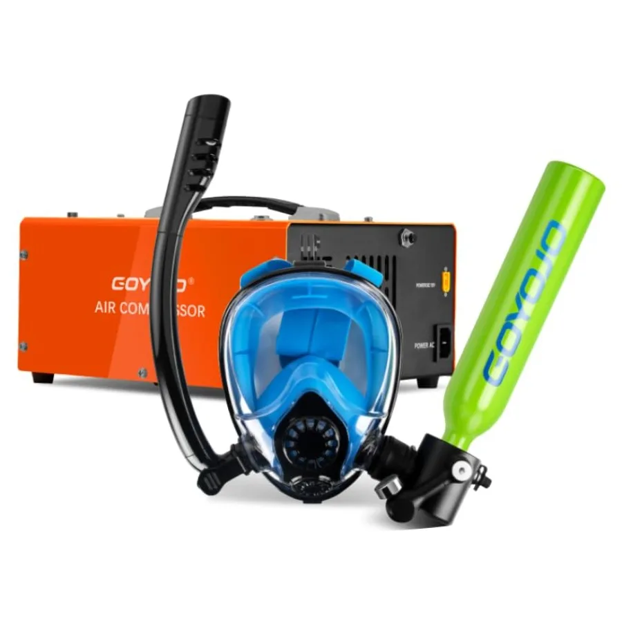

Scuba Tank Full-Face Snorkel Mask Combo for snorkeling and shallow diving, aluminum alloy, black, DOT-certified, 3000PSI, 0.5L