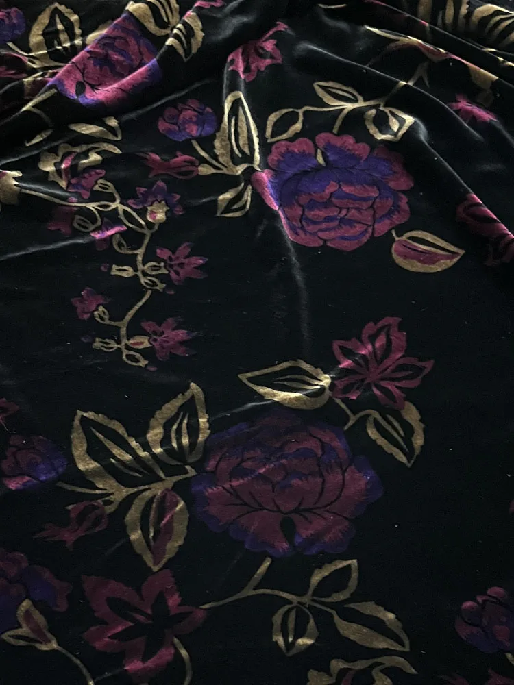 

High Quality Real Velvet Fashion Cloth Chinese Style Elegant Purple Flower Skin-Friendly Gold Designer Fabric Dress