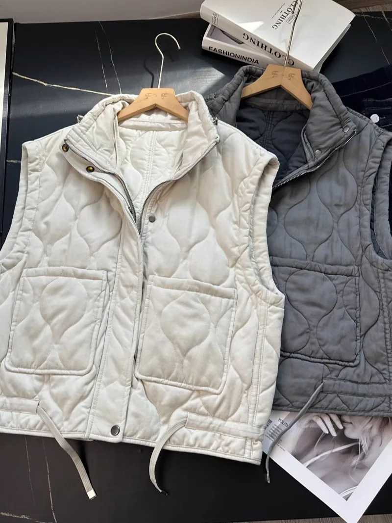

Осень-зима, повседневный модный стеганый воротник-стойка, свободный хлопковый жилет, майка, многослойная верхняя одежда, модная