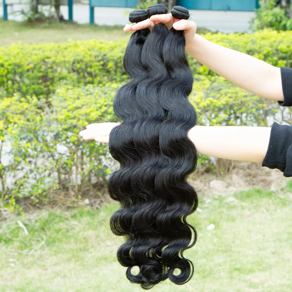 الجسم موجة حزم الشعر البشري 1/3/4 حزمة 100% غير المجهزة اللون الأسود الطبيعي بيرو عذراء الخام نسج حزمة وصلات شعر