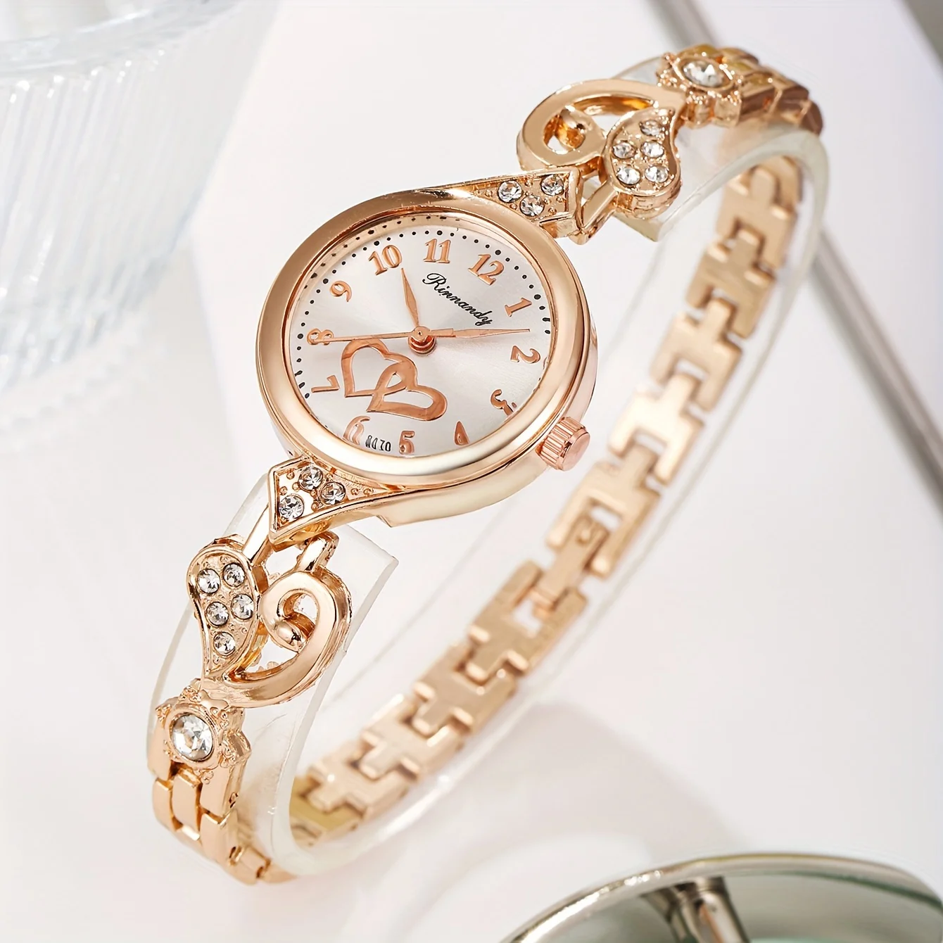 1/3PCS Elegant Women Quartz Watch Fashion Rhinestone Hearts Bracelet Band Ladies Wristwatch Reloj Mujer（Without Box）
