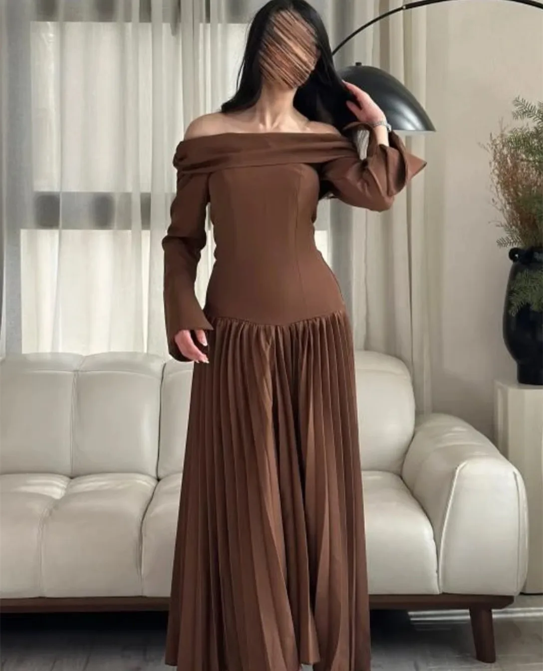 

Customized Long Brown Chiffon Evening Dresses A-Line Boat Neck حزب اللباس Zipper Floor Length Prom Dresses for Women