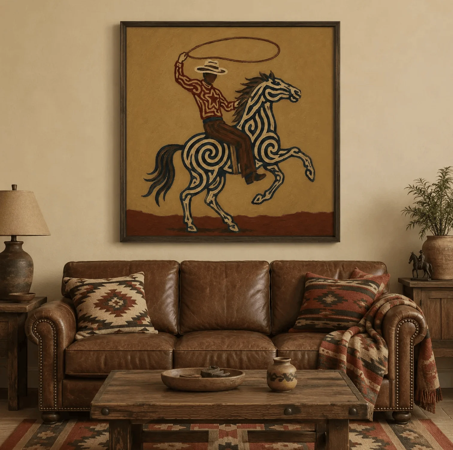 Western Cowboy Swirl Horse Wall Art Canvas Prints, Vintage Rodeo Posters, Earthy Decor for Living Room Bedroom Entryway Decor
