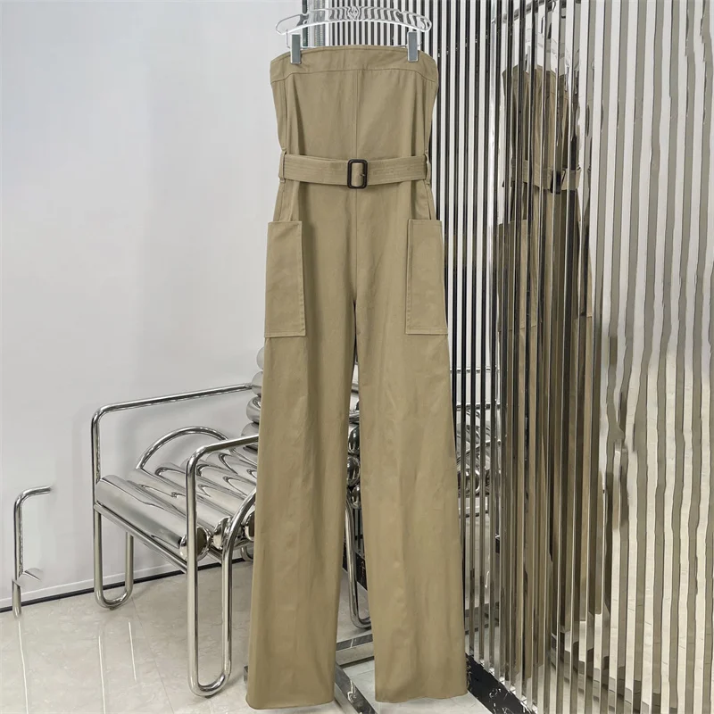 jumpsuit women 2024 autumn New in sexy backless sleeveless bodysuit Belt slim fit pure cotton straight leg pants y2k cargo pants