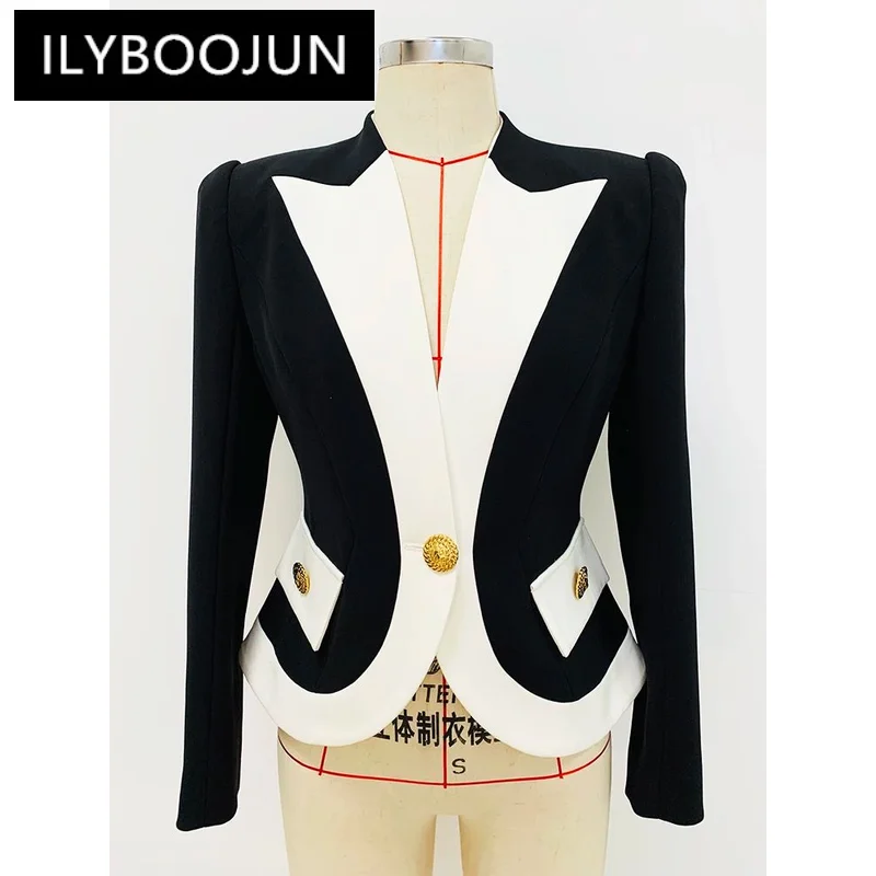 ILYBOOJUN-Blazer de Botão Único para Mulheres, Jaqueta Designer, Color Block, Nova Moda, 2024