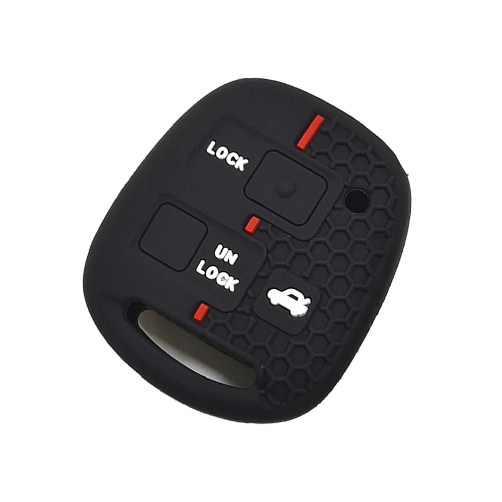3 Button Silicone Car Key Case Cover for Toyota Land Crusier FJ Prado Auto Key Case Cover Replacement Accessories Black with Red