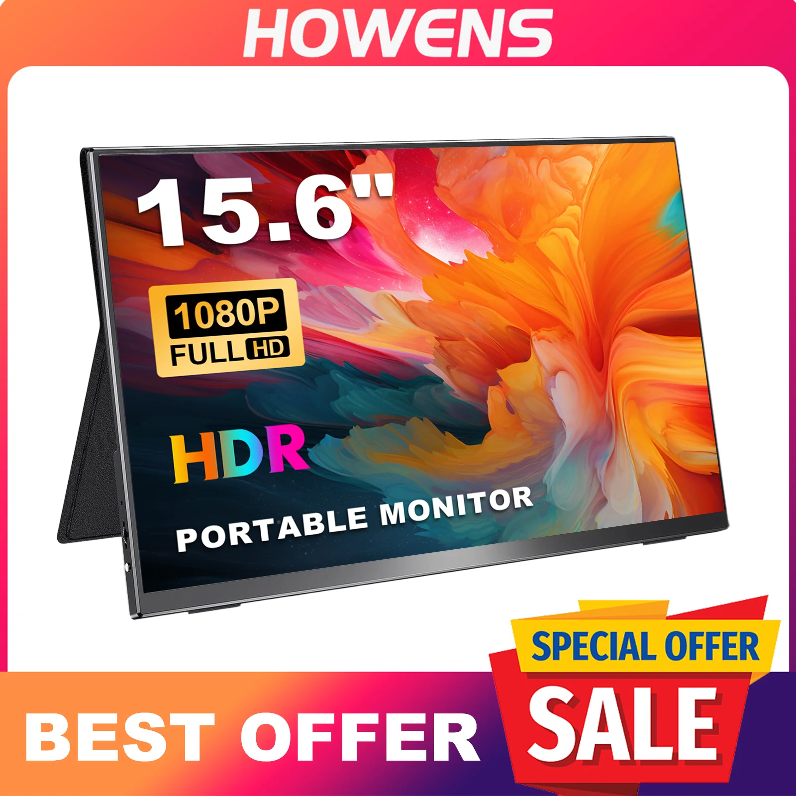 

HOWENS Portable Monitor 15.6 Inch 1080P IPS Typr-C Mobile Display Compatible With Switch PC Mac Phone + Stand