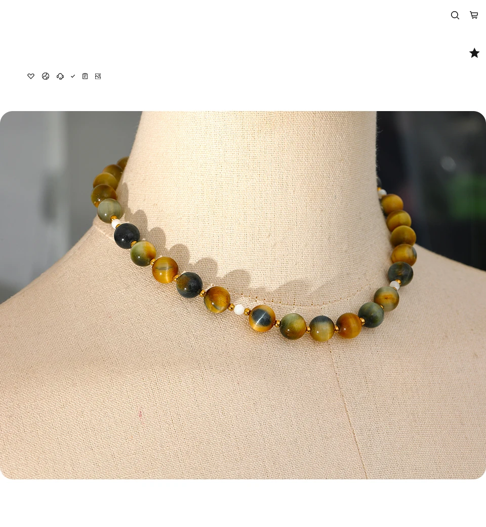 Yhpup Maillard Naturstein Tiger Runde Perlen Kette Kragen Halskette Edelstahl Handgefertigter Schmuck Wasserdicht für Frauen Geschenk – Detail 10