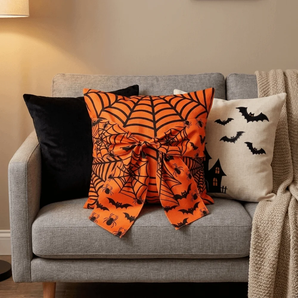 Gothic Style Halloween Ghost Pillowcase Washable Wear Resistant Spider Web Cushion Cover Comfortable Soft Bat Pillowslip Party
