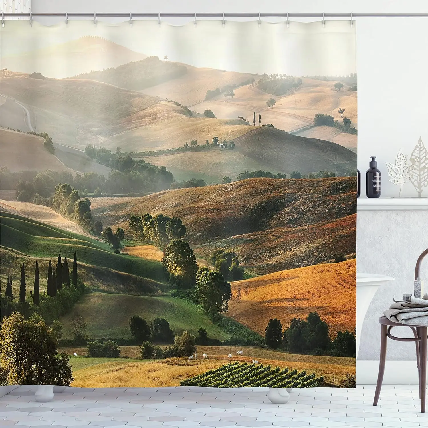 

Tuscany Landscape Shower Curtain Rolling Hills Nature Photography Bathroom Decor Linen180x230