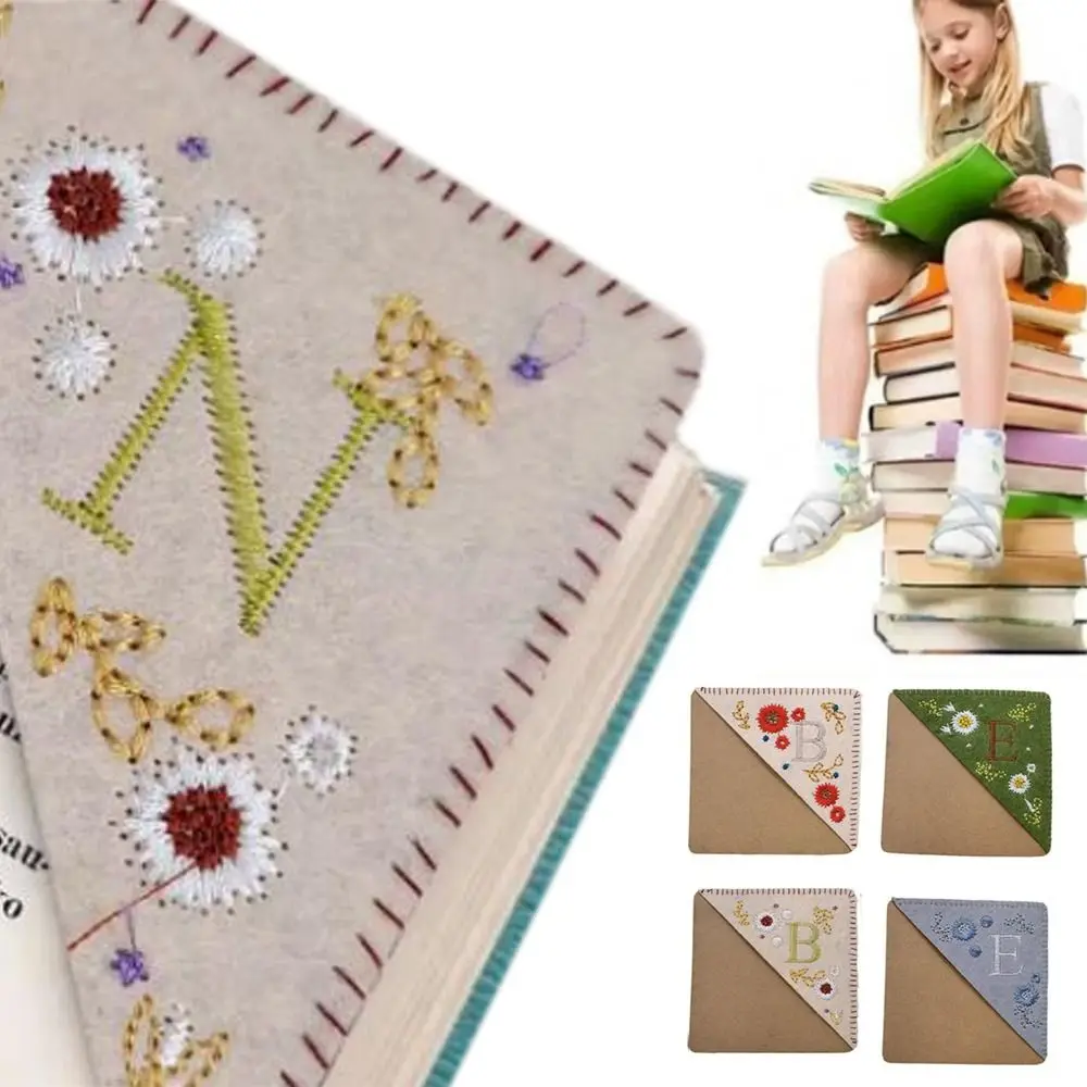 

4Pcs 4 Styles Hand Embroidered Corner Bookmark Four Seasons Personalized Flower Letter Bookmarks Handmade