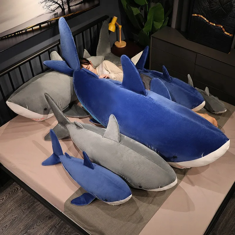 60-130cm Plush Giant Shark Toy Sea Fish Doll Animals Long Sleeping Pillow Cushion Stuffed Birthday Gifts For Boys Baby