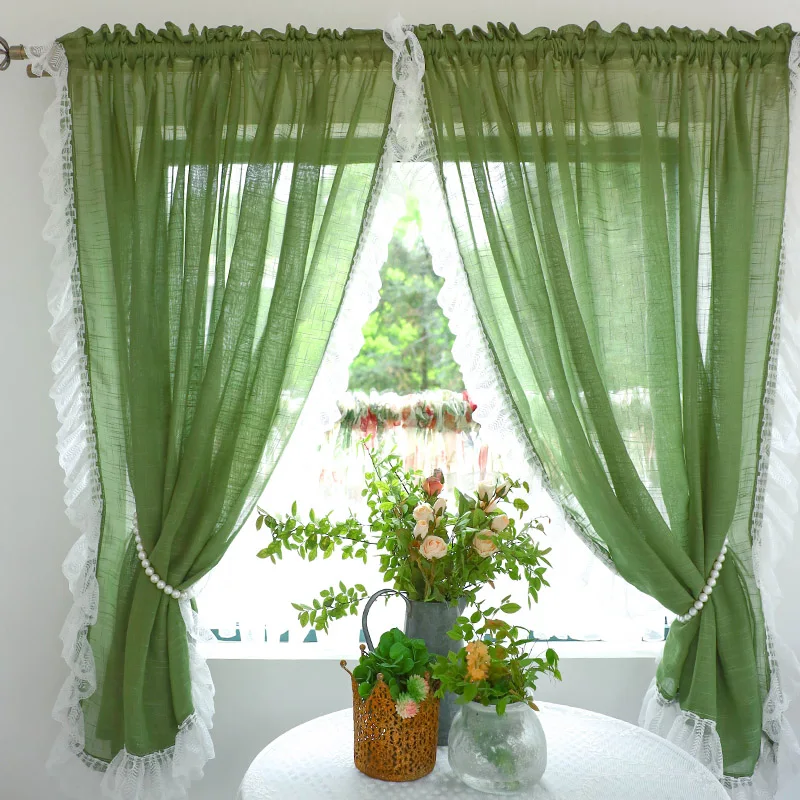 European Green Purple Sheer Curtains for Living Room Bedroom Sweet Lace Short Curtain for Kitchen Bathroom Closet Window Decor