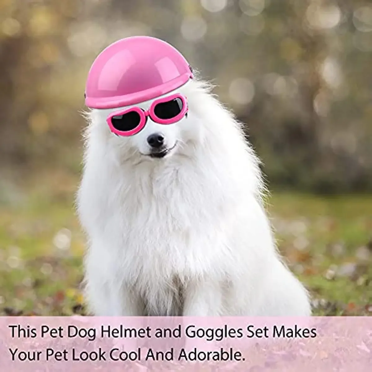 ATUBAN Pet Dog Helmet and Goggles Set Paded Pet Motorcycle Helmet and Dog Sunglasses Safety Pet Cap and Adorable Pet Goggles