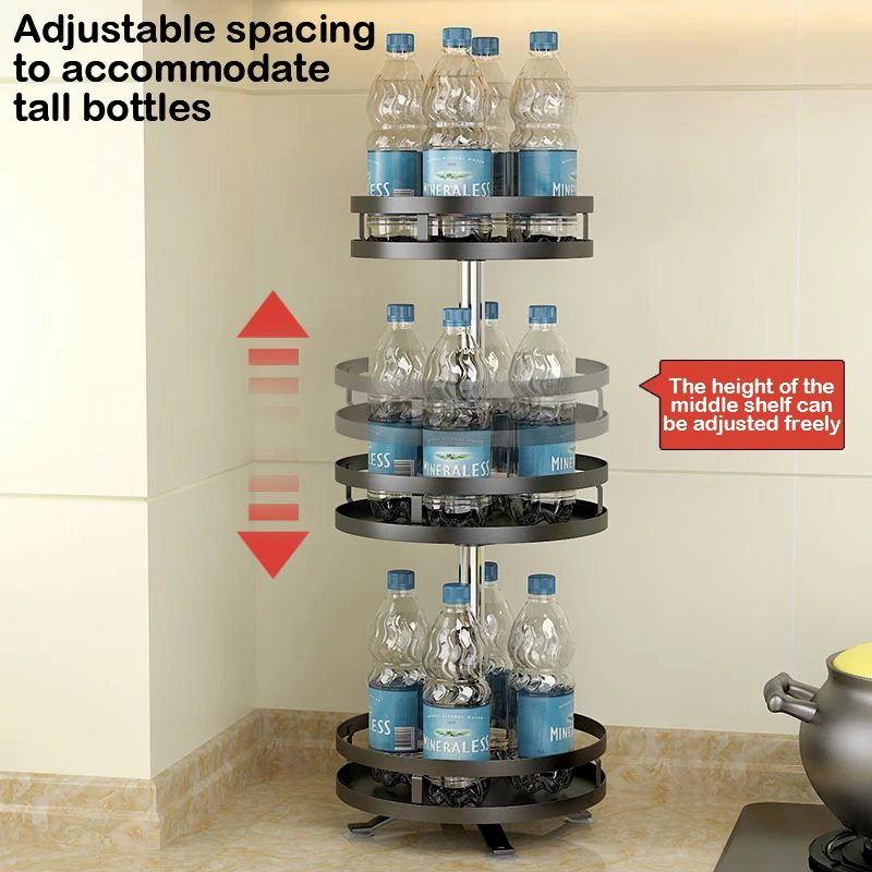 Multifunction Kitchen 3-layer Rotating Tray Storage Organizer Carbon Steel Spices Container Set Rack Jar Cans For Accessories