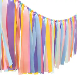 Rainbow Ribbon Tassel Garland Colorful Fabric Banner Hanging Party Decoration Backdrop for Birthday Macron Banner Backdrop Decor