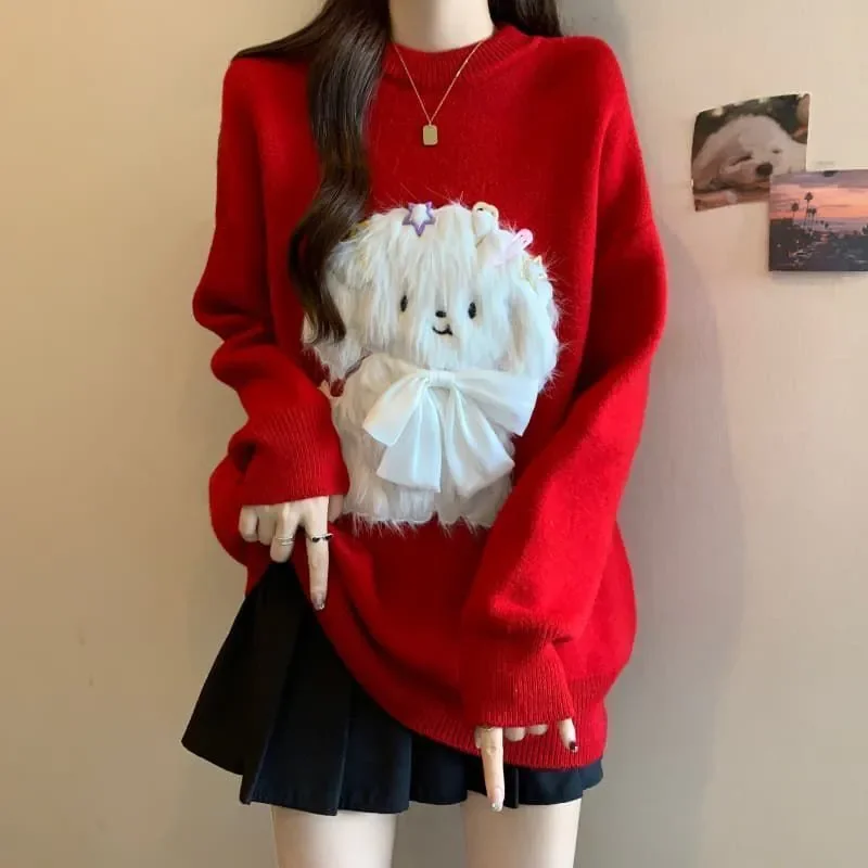 

Sweater 2025 Women's Autumn Winter New Spliced Pullover Round Neck Fashionable Solid Color Versatile Mid-length Knitted Top