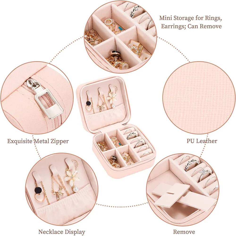 صندوق تخزين مجوهرات محمول من الجلد الصناعي ، صناديق مجوهرات للسفر مقاومة للماء ، جهاز منظم ، عرض أقراط قلادة ، سلسلة سوداء