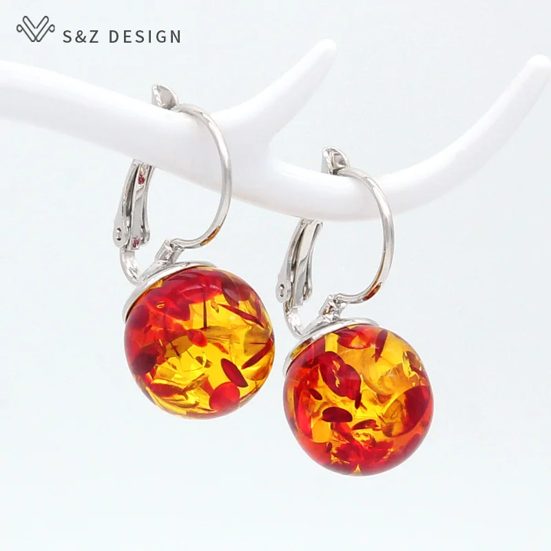 S&Z DESIGN New Fashion Round Imitation Flower Ambers Dangle Earrings For Women Jewelry 585 Rose Gold Color Eardrop Gift