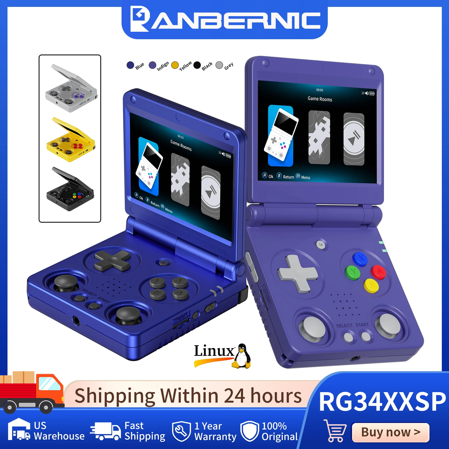 Party Games In Spanish - Anbernic RG34XXSP Flip Retro Handheld Game