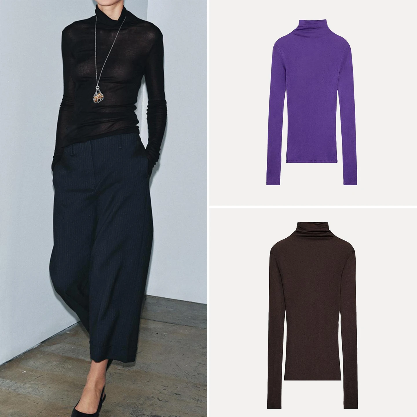 2025 invierno nueva mujer Faion Personali largo Sve cuello alto camiseta Color camiseta Z marca ropa de punto para mujeres