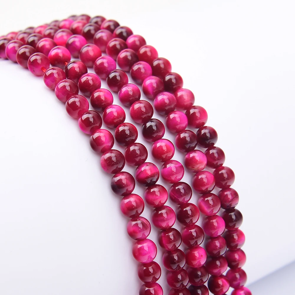 

APDGG 2 Strands 6mm Natural Fuchsia Tiger Eye Smooth Round Loose Beads Strands 15" Jewelry Making DIY