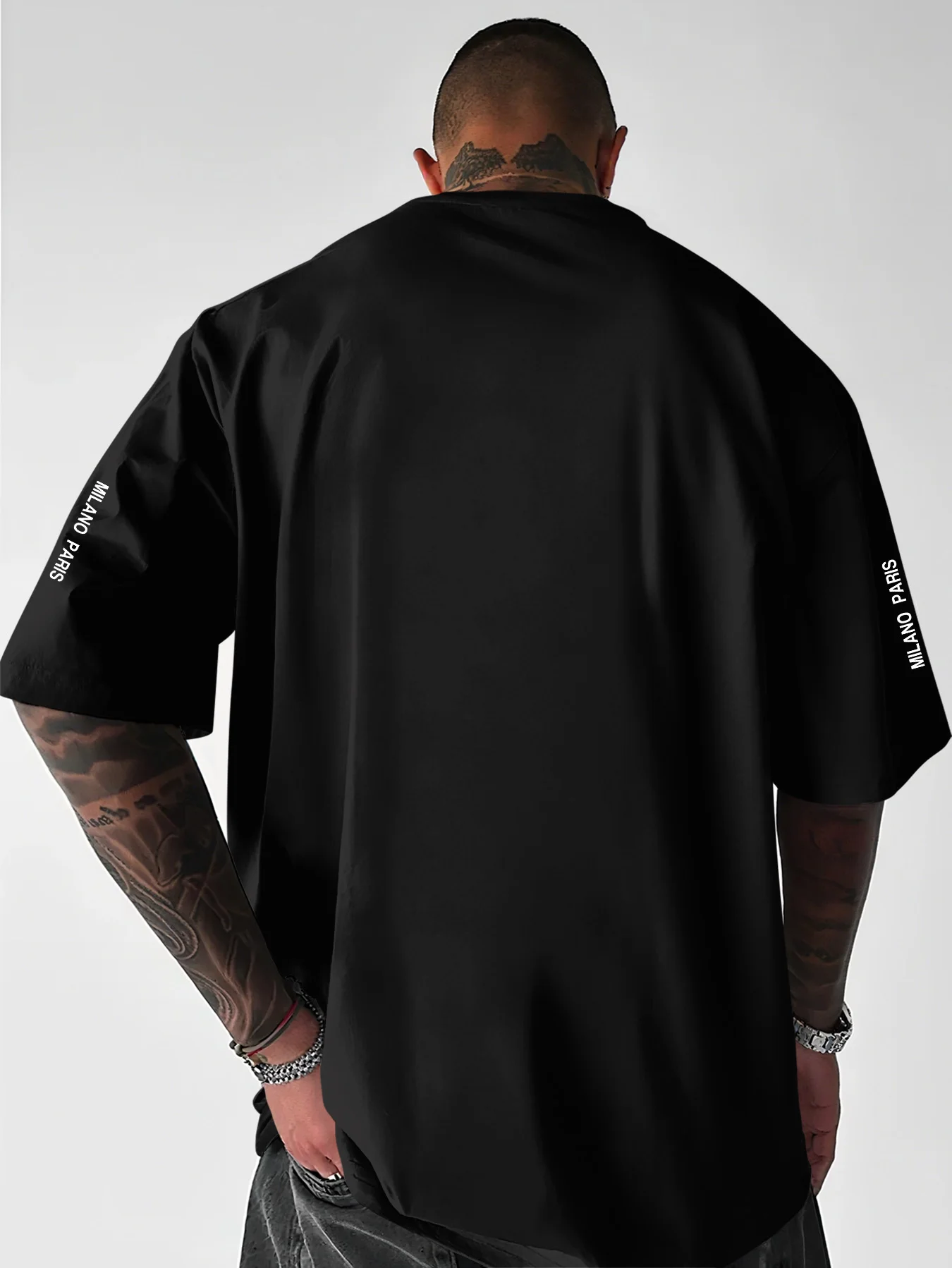 Oversized Drop Shoulder Men T Shirt Milano Paris Letter Graphic Print Crew Neck Casual Tee S-XXL