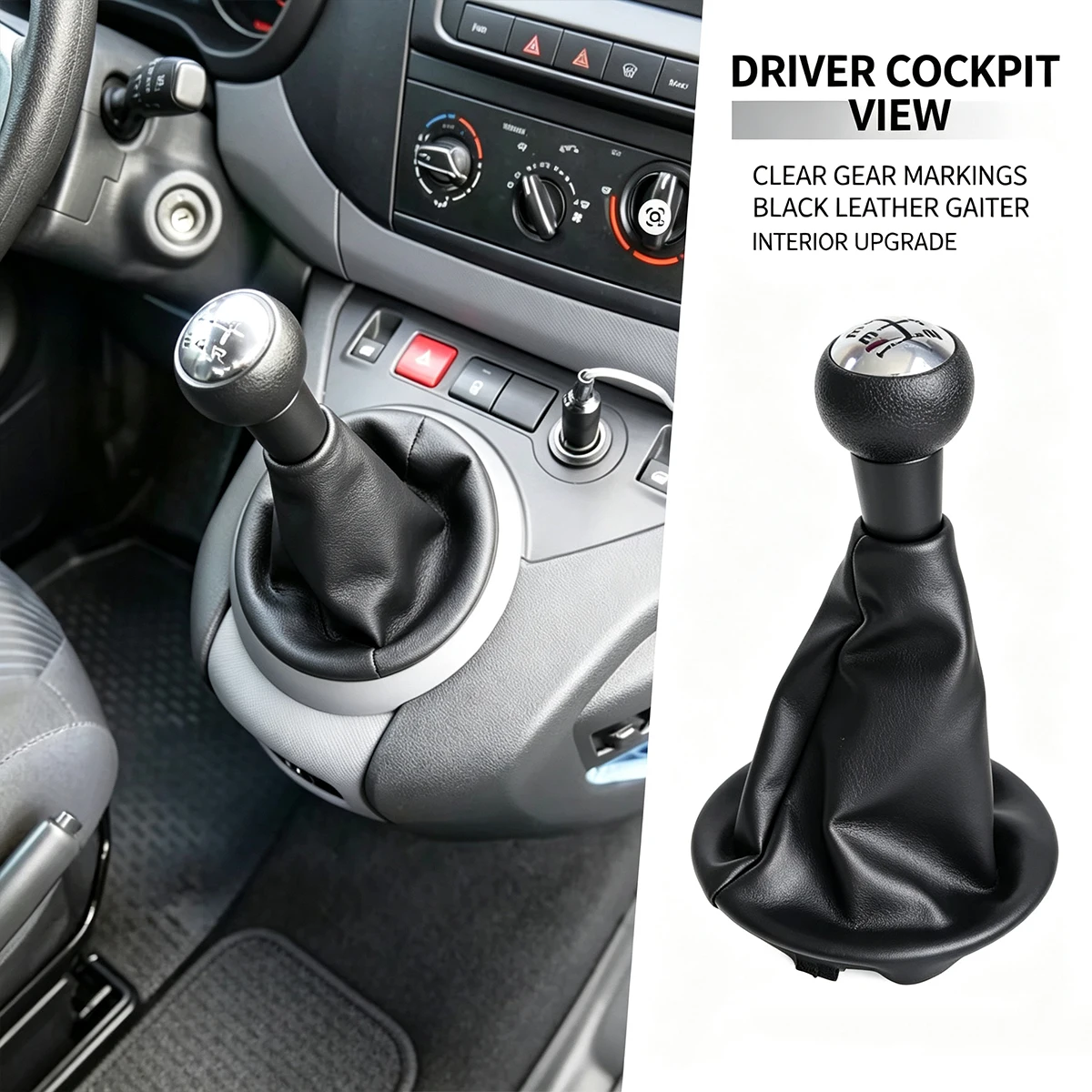 Car Styling Gear Shift Knob with Gaiter For Citroen Berlingo Peugeot Partner 2008-2022 PU Leather 5 Speed Manual Anti-Dust