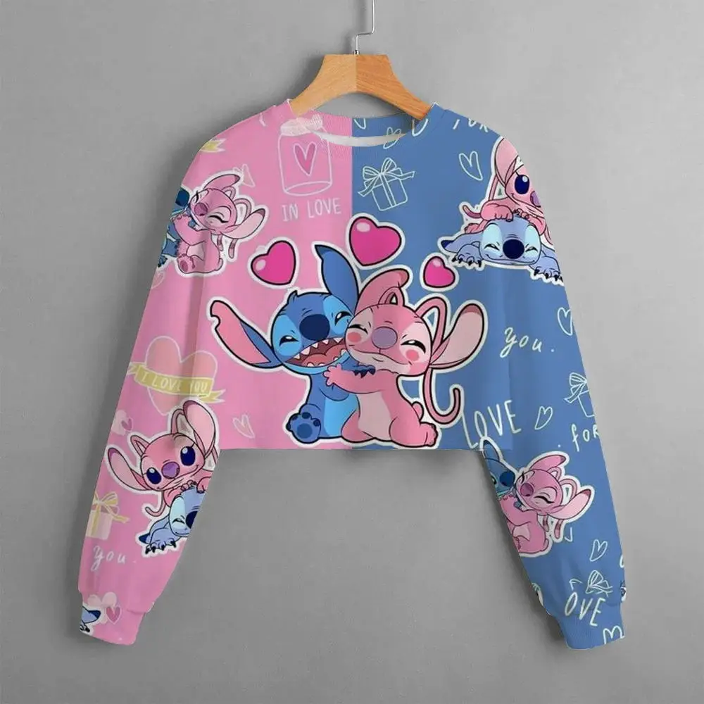 Disney Classic Stitch Clothing 2-14 Year Children's Casual Cartoon New Autumn Printed Girls Short Sweater Cute Girls Tops