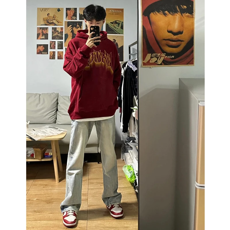 

Cleanfit Yellow Mud Color Men's Jeans High Street Straight Leg Long Trousers Trendy Brand Autumn Fashion Youth Cotton Blend