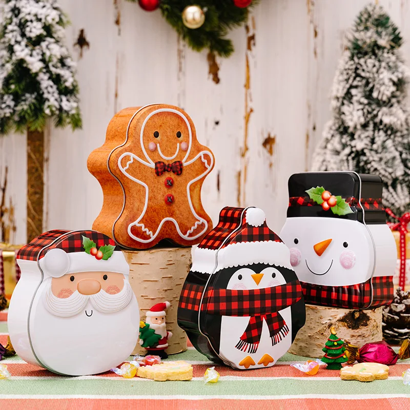 Christmas Decorations Gingerbread Man Cookie Box Santa Candy Box Cartoon Snowman Tinplate Box, New Year's Gifts