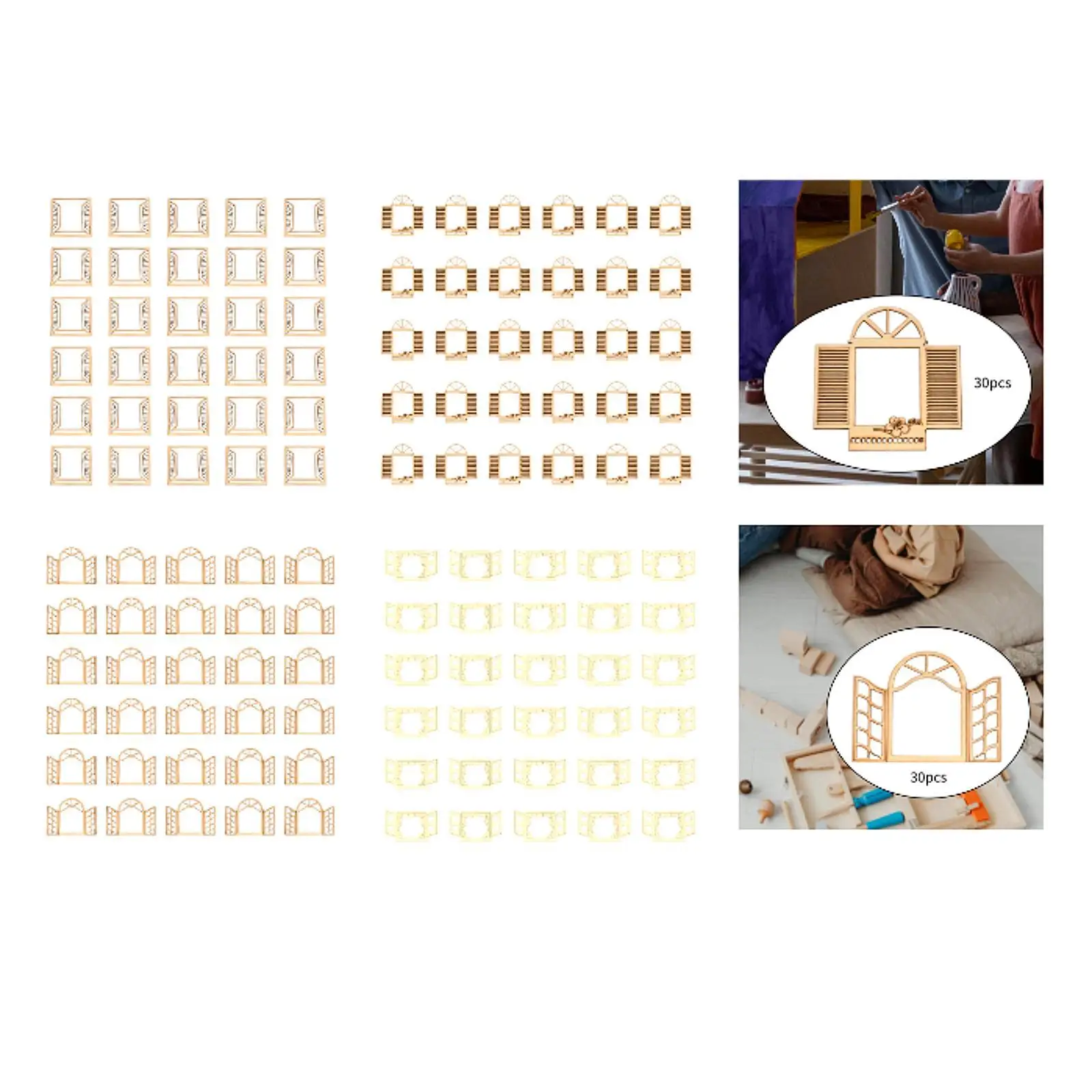 30 Pieces Wooden Fairy Door Window DIY Craft Unpainted Fairy Sign Wooden Pieces