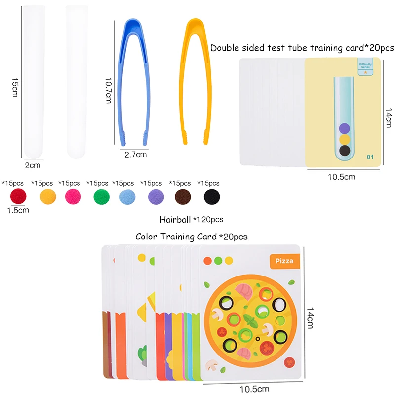 子供のための細かいモーター並べ替えセット,幼児教育玩具,試験管ポンポン,ピンセット,カラーカード,モンテッソーリギフト