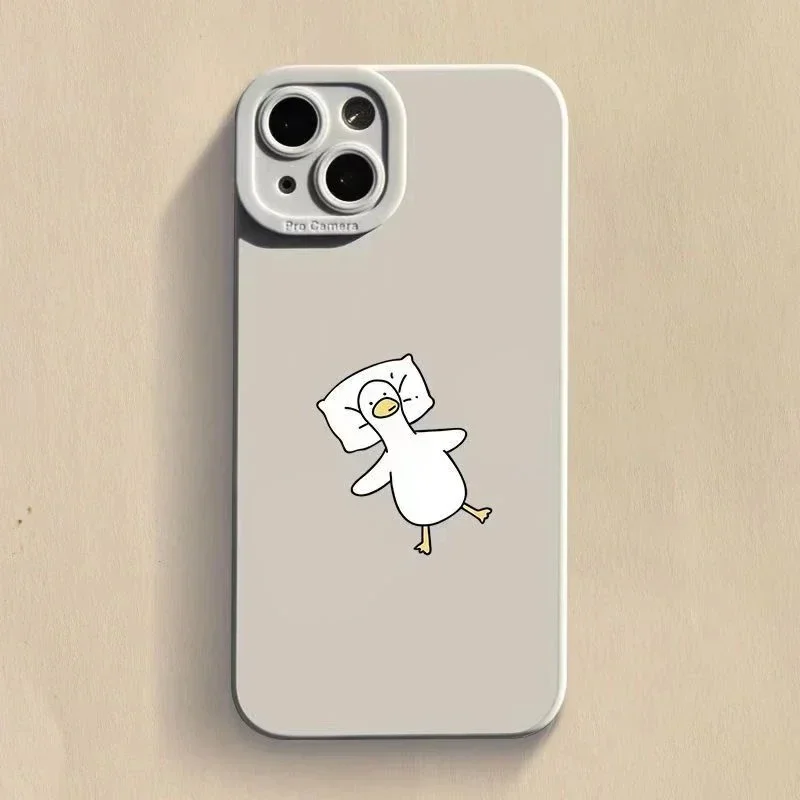 Cute Cartoon Lying Flat Duck Phone Case For iPhone 16 15 Pro Max 15 14 13 12 11 Pro Max X XS XR 7 8 15 Plus Soft Silicone Cover - náhled 3