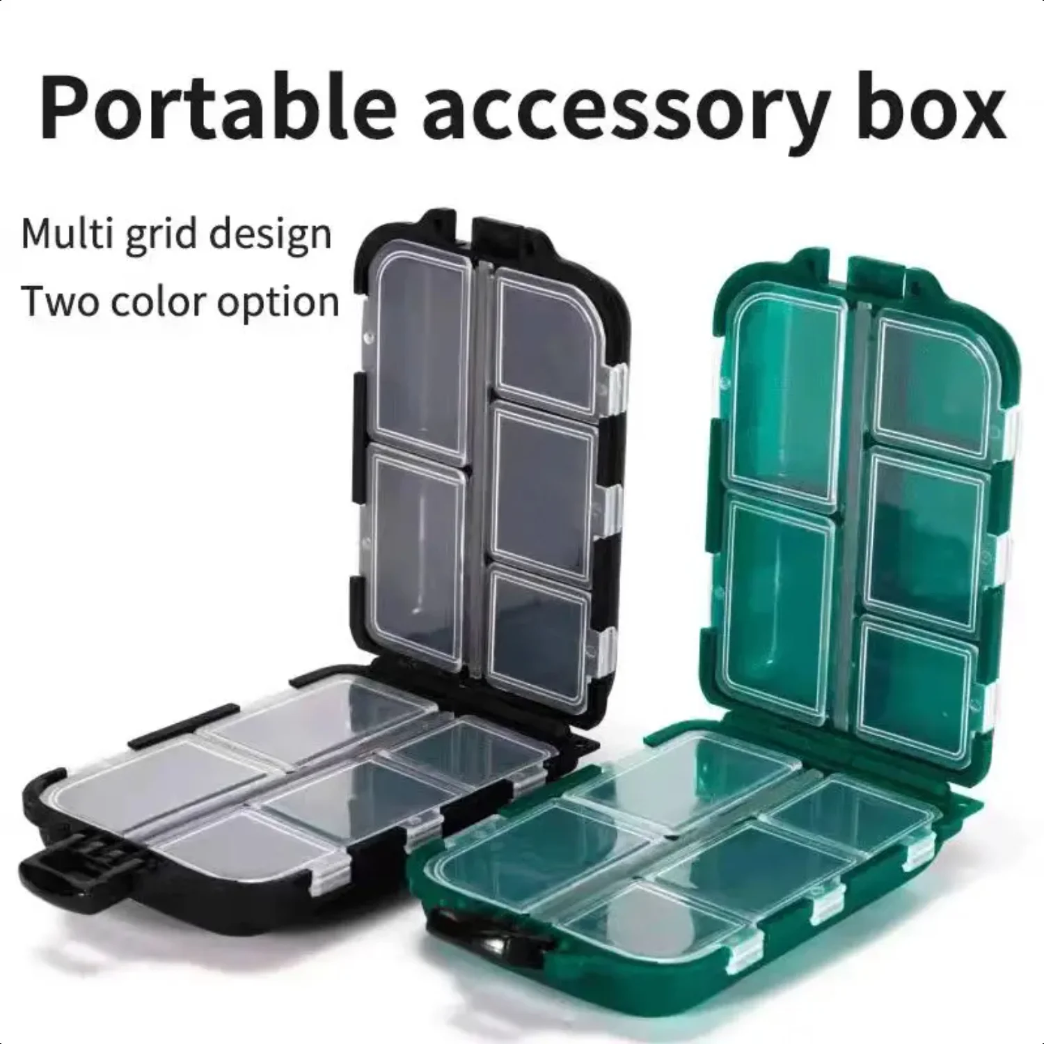 Fishing  Tackle Box with 10 Compartment  Fish Lure and Hook Double-Sided Mini Portable Bait Container Tool Accessories