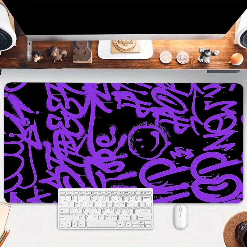 

Большой коврик для мыши с фиолетовым граффити, настольный коврик, игровые коврики, резиновые противоскользящие прочные аксессуары для ПК, клавиатура, расширенные коврики для мыши