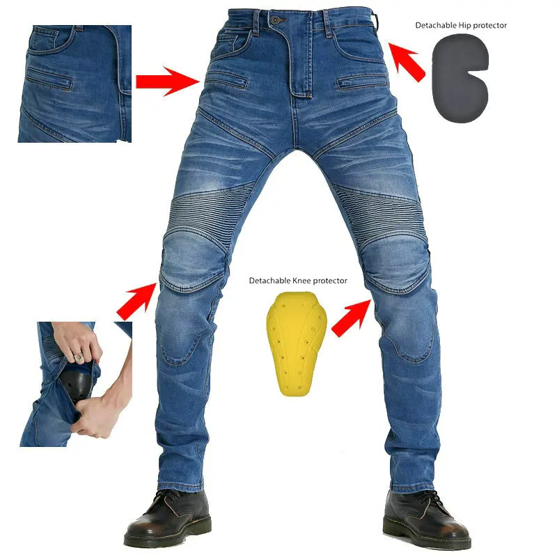 Motorcycle Riding Jeans Men Stretch Denim Pants Casual Urban Commuting Moto Biker Trousers Zip Fly Multi Pocket Straight Fit