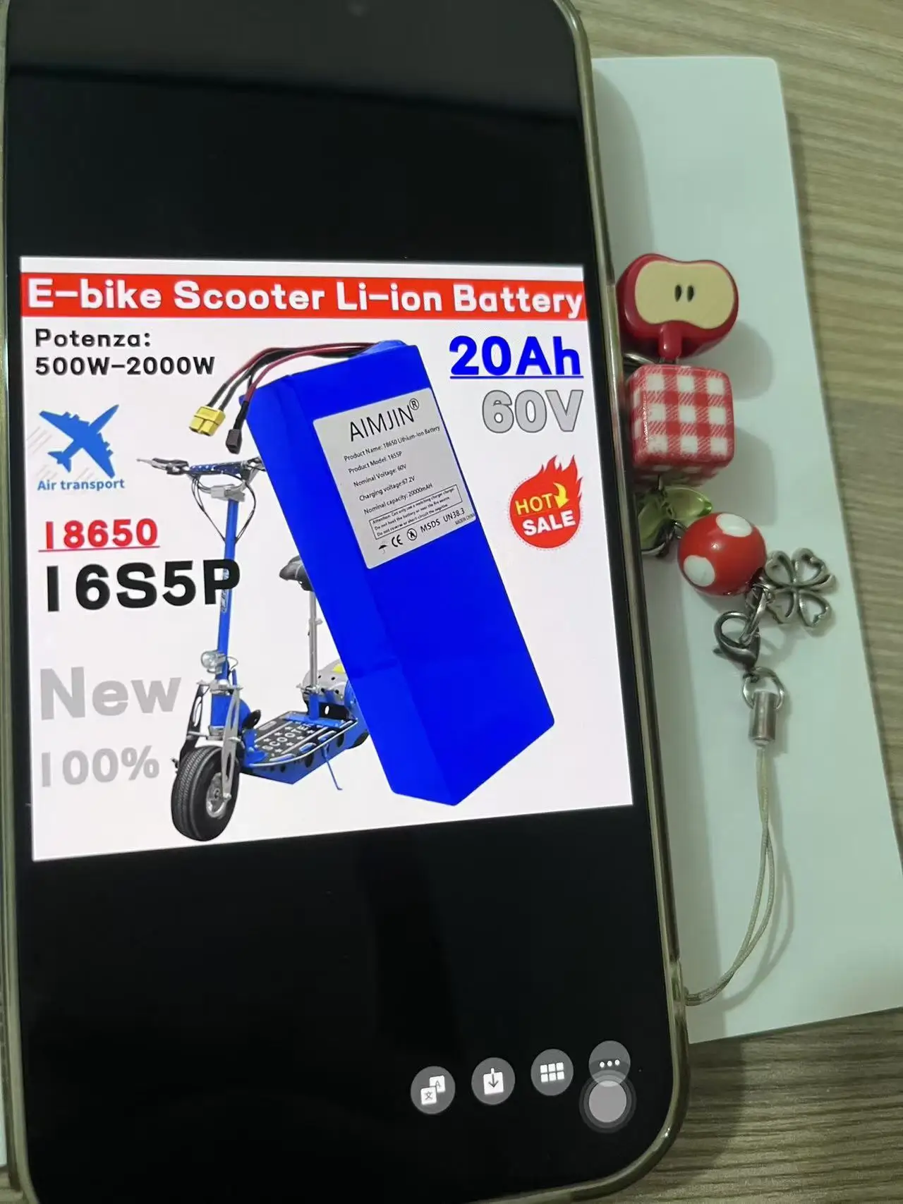 

High-power 60V 20Ah 18650 16S5P Rechargeable Li-ion Battery Pack 2000W with BMS for Motorcycle, Scooter, Bicycle